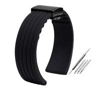 PJFSQAD Fit For Seiko For Fossil For Omega For Citizen Silicone Strap Men Sport Waterproof Vertical Stripes Tire Pattern Wath Band(Black black buckle,22mm)