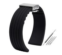 PJFSQAD Fit For Seiko For Fossil For Omega For Citizen Silicone Strap Men Sport Waterproof Vertical Stripes Tire Pattern Wath Band(Black steel buckle,21mm)