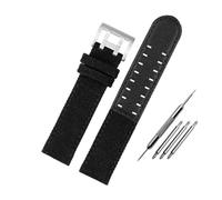 PJFSQAD Nylon canvas watch strap 20 22 black brown army green lea/ther bottom men watchband bracelet fit For Hamilton Khaki Field(Black-S pin,20mm)