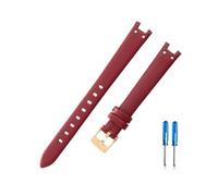 PJFSQAD Quality Black Leather And Concave Interface Female Watchband Fit For Anne Klein Series AK 1950/9442/9918/9168 With Steel Buckle(Red-Golden-K12)