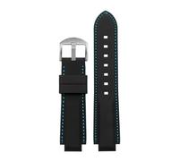 PJFSQAD Silicone Rubber Watch Strap 16mm Convex Joint Black Red Orange White Blue Lines Men Watchband Accessory Fit For Timex T2N721 T2N720(Black blue-S pin)