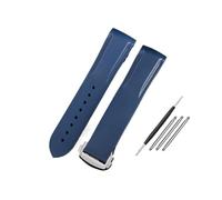 PJFSQAD Silicone Rubber Watch Strap 20mm 21mm 22mm Waterproof Orange Blue Men Watchband Fit For Omega For Seamaster Diver 300m For Planet Ocean 600m(Blue-Silver,21mm)