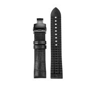 PJFSQAD Strap Fit For Rolex For IWC For Omega Leather Watch Watchband 22 Man Fluororubber Sweatproof Black Brown Folding Buckle(Black black B,21mm)