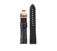 PJFSQAD Strap Fit For Rolex For IWC For Omega Leather Watch Watchband 22 Man Fluororubber Sweatproof Black Brown Folding Buckle(Black Rose gold B,22mm)