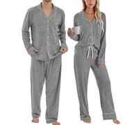 PJGGZ Matching Pajamas for Couples, Button Down Loungewear Soft Warm Long Sleeve Sleepwear His and Hers Pajamas Sets, Dark Grey, M