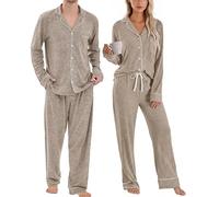 PJGGZ Matching Pajamas for Couples, Button Down Loungewear Soft Warm Long Sleeve Sleepwear His and Hers Pajamas Sets, Coffee Brown, S