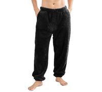 PJGGZ Mens Fleece Pajama Pants, Winter Warm Fuzzy Lounge Bottoms Long Soft Plush Fluffy Pj Pants with Pockets, Black, Large