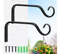 PJHAJH 2Pcs Hanging Basket Brackets, Heavy Duty Rust-Resistant Garden Hooks, 7.3 Inch Wall Hooks Outdoor for Hanging Plants, Bird Feeder, Bird House, Wind Chime (Black, Metal)