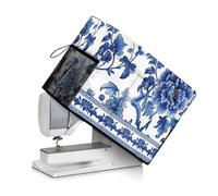 PJHEQOXE Blue White Floral Print Sewing Machine Cover with Storage Pockets,Dust & Pet Hair Protection,Fits Standard Singer, Brother and Janome Machines, Protecting & Decorating Your Sewing Space