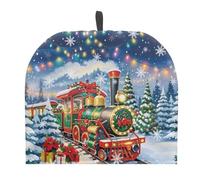 PJHEQOXE Christmas Train Tea Cozy for Teapot Xmas Tea Kettle Cover Tea Pot Kitchen Decorative with Handle Dust Cover for Keeping Warm Can Hung and Folded