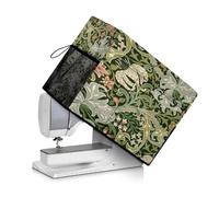 PJHEQOXE Green William Morris Pattern Sewing Machine Cover,Protective Cover with Side Handle and Sewing Essentials Pockets,Dust & Pet Hair Protection,Fits Standard Singer & Brother Machine
