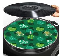 PJHEQOXE St. Patrick's Day Heart Clover Turntable Mat 11.6 Inch Turntable Slipmat Antistatic Anti Slip Felt Platter Slip Mat For Better Sound Fit Vinyl Vintage Player