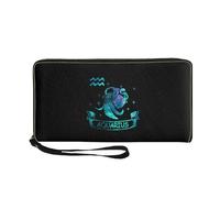 PJHEQOXE Travel Wallet for Women Long Purse with Credit Card Slots Large Capacity Essential Pouch Astral Theme Print, Aquarius, Portable Belt, Modern
