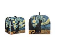 PJHEQOXE Van Gogh's Starry Night Tea Cozy for Teapot,Cute Black Cat Kitchen Kettle Dust Cover Tea Pot Cover,Small Stand Mixer Cover with Accessories Pockets,Fits Tilt Head & Bowl Lift Mixers