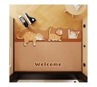 PJKUIFYX Cartoon cat Style rectangle Shape Entrance Door Rug Shoes Scraper Mats Dirt Trapper Front Door Mat PVC Material Indoor and Outdoor Mats for Front Door, Easy to Clean,Brown Cat-40x60cm