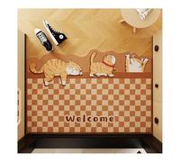 PJKUIFYX Cartoon cat Style rectangle Shape Entrance Door Rug Shoes Scraper Mats Dirt Trapper Front Door Mat PVC Material Indoor and Outdoor Mats for Front Door, Easy to Clean,Brown-40x60cm