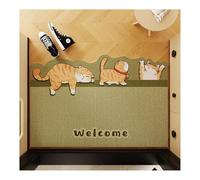 PJKUIFYX Cartoon cat Style rectangle Shape Entrance Door Rug Shoes Scraper Mats Dirt Trapper Front Door Mat PVC Material Indoor and Outdoor Mats for Front Door, Easy to Clean,Green Cat-40x60cm