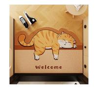 PJKUIFYX Cartoon cat Style rectangle Shape Entrance Door Rug Shoes Scraper Mats Dirt Trapper Front Door Mat PVC Material Indoor and Outdoor Mats for Front Door, Easy to Clean,Cat-40x60cm