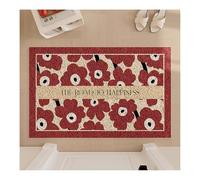 PJKUIFYX Washable Dirt-trapping Mat, Non-slip Doormat, Red Floral Motif, Easy To Clean - Robust, Durable, Easy To Care For, Suitable for Underfloor Heating,Red A-50x80cm
