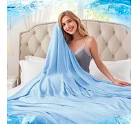 PJLJC Cooling Bamboo Blanket | Temperature Regulating Summer Bedding | Night Sweat Relief for Adults & Kids | OEKO-TEX Certified 90x100cm, Blue