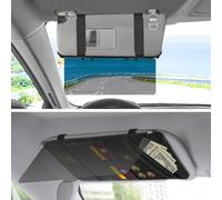PJLJY Polarized Sun Visor for Car with Organizer, Upgraded Adjustable Visor Extension, Handmade PU Leather Universal Sun Visor Extender Protects from Sun Glare, UV Rays, Snow Blindness