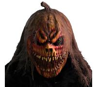 PJMarts Scary Pumpkin Scarecrow Full Head Mask, Terrifying Rotten Bloody Grinning Pumpkin Scarecrow Horror for Halloween