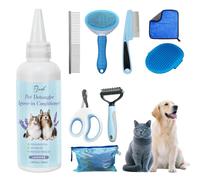 Pjordo 8 in-1 Dog Grooming Kit - Supplies for Short and Long Hair Dogs & Cats, Dog Brushes for Grooming, Dematting Comb for Pet, Bath Brush, Flea Comb, Pet Donditioner, Set in Blue