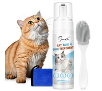 Pjordo Cat Acne Chin Treatment, 6.8 fl.oz Cat Chin Cleaner Kit with Cleaning Brush and Cloth, Remove Cat Chin Blackheads & No-Rinse Foam for Quick Clean, Soothes Chin Acne