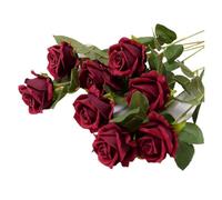 PJQUEKAIPJ Nearly natural 3/5/10/20pcs Roses Artificial Flowers Rose Flower Branch Artificial Red Roses Realistic Rose for Wedding Home Decor artificial flowers(Red wine rose,5pcs)