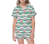 Pjs for Boys 8-9 - Themed Pajama Short Sleeve Top With Button Down Collar and Comfy Shorts for Festive Holiday Family Nights (Mint Green 2-3 Years)