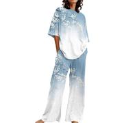 Pjs for Women Sets Ladies Pyjamas Size 16 Nigh Summer Outfits For Women 2 Cotton Linen Set Oversized T Shirts Straight Leg Pant Plus Size Tracksuit plus Size Silky Pajama Set for Women 24-26