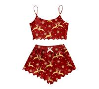 Pjs for Women Sets Pijamas Set Fluffy Christmas Pyjamas Family Winter Warm Ladies Long Sleeve Womens Fleece Sleep & Lounge A-Red L