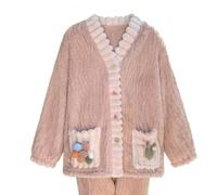 Pjs Sets Women - Fleece Pyjamas Women Cute - Winter Warm Loungewear With Pockets Pyjamas Button Down Nightwear Fuzzy Sherpa Pjs Homewear Fluffy Cozy Sleepwear Cute Flower Edge Homewear