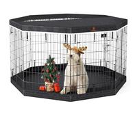 PJYuCien Dog Playpen, 8 Panels 36’’H Dog Pens Indoor with Bottom Pad and Top Cover, Metal Foldable Pet Puppy Exercise Fence Crate Kennel, Better for Medium Animals,Black