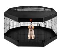 PJYuCien Dog Playpen - Metal Foldable Dog Exercise Pen, Pet Fence Puppy Crate Kennel Indoor Outdoor with 8 Panels 24”H & Top Cover and Bottom Pad for Small Medium Pets
