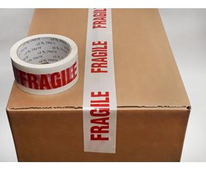 Pk 6 Printed BOPP Tape FRAGILE 48mm 66m 38mu Red/ Wht TFP486638