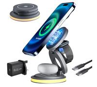 PKBD 3 in 1 Mag-safe Wireless Charging Station, 20W Foldable Travel Magnetic Wireless Charger Stand with Night Lights for iPhone 16 15 14 13 12 Pro/Max/Plus, Apple Watch & AirPods Pro 4 3 2, Grey