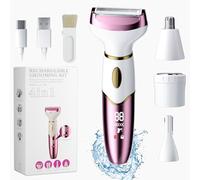 PKBD 4 in 1 Electric Lady Shavers for Women, Bikini Trimmer, Women Razor for Body, Legs, pubic Hair and face, IPX7 Waterproof & Rechargeable,Portable Wet and Dry, Pink