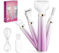 PKBD 4 in 1 Lady Shavers for Women with LED Battery Display, Bikini Trimmer Women, Electric Razor for Woman's Body, Legs, Pubic Hair, IPX6 Waterproof & Rechargeable, Portable Wet and Dry, Purple