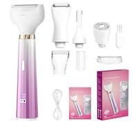 PKBD 4 in 1 Lady Shavers for Women with LED Battery Display, Facial Hair Remover for Women, Electric Razor for Body, Legs, Pubic Hair, IPX6 Waterproof & Rechargeable, Portable Wet and Dry, Purple