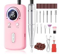 PKBD 45000RPM Professional Nail Drill Machine for Acrylic and Gel Nails, Portable Rechargeable Electric Nail Files Set with 11 bits and LCD Display for Salon,Home and DIY, Pink