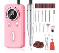PKBD 45000RPM Professional Nail Drill Machine for Acrylic and Gel Nails, Portable Rechargeable Electric Nail Files Set with 11 bits and LCD Display for Salon,Home and DIY, Pink
