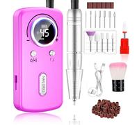 PKBD 45000RPM Professional Portable Nail Drill Machine for Acrylic and Gel Nails, Rechargeable Electric Nail Files Set with 11 bits and LCD Display for Salon,Home and DIY, Purple