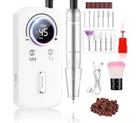 PKBD 45000RPM Professional Portable Nail Drill Machine for Acrylic and Gel Nails, Rechargeable Electric Nail Files Set with 11 bits and LCD Display for Salon,Home and DIY, White