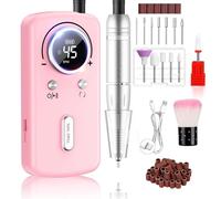 PKBD 45000RPM Professional Portable Nail Drill Machine for Gel Nails, Rechargeable Electric Nail Files Set with 11 bits and LCD Display, Pink