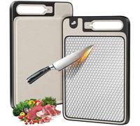 PKBD Chopping Boards for Kitchens,Double Sided 304 Food-Grade Stainless Steel Chopping Board and Wheat Straw Chopping Boards,Cutting Board for Meat &Vegetables,Non Toxic Hygienic Safe,Easy to Clean