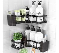 PKBD Corner Shower Caddy 2 Pack,Bathroom Storage No Drilling,Shower Storage with Soap Holder&Hooks&Toothpaste Holders,Bathroom or Kitchen,Rustproof