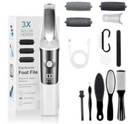 PKBD Electric Foot File,Hard Skin Remover for Dead or Dry Skin,Rechargeable Electric Foot Remover Pedicure Kits,3 Speeds-Waterproof Ultra-Long Battery Life, Easy to Carry Foot Care Gift White