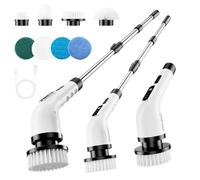PKBD Electric Spin Scrubber, 2025 Upgrade Waterproof Cordless Electric Cleaning Brush with 8 Replaceable Heads, Digital Display, Three Clean Speeds, Retractable Handle, for Bathtub, Tile, Floor