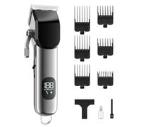 PKBD Hair Clippers Cordless, USB Rechargeable Beard Trimmer Men Professional with Adjustable Ceramic Blades, LED Display, 9 Accessories, Electric T-Blade Hair Trimmer for Men with Gift Box